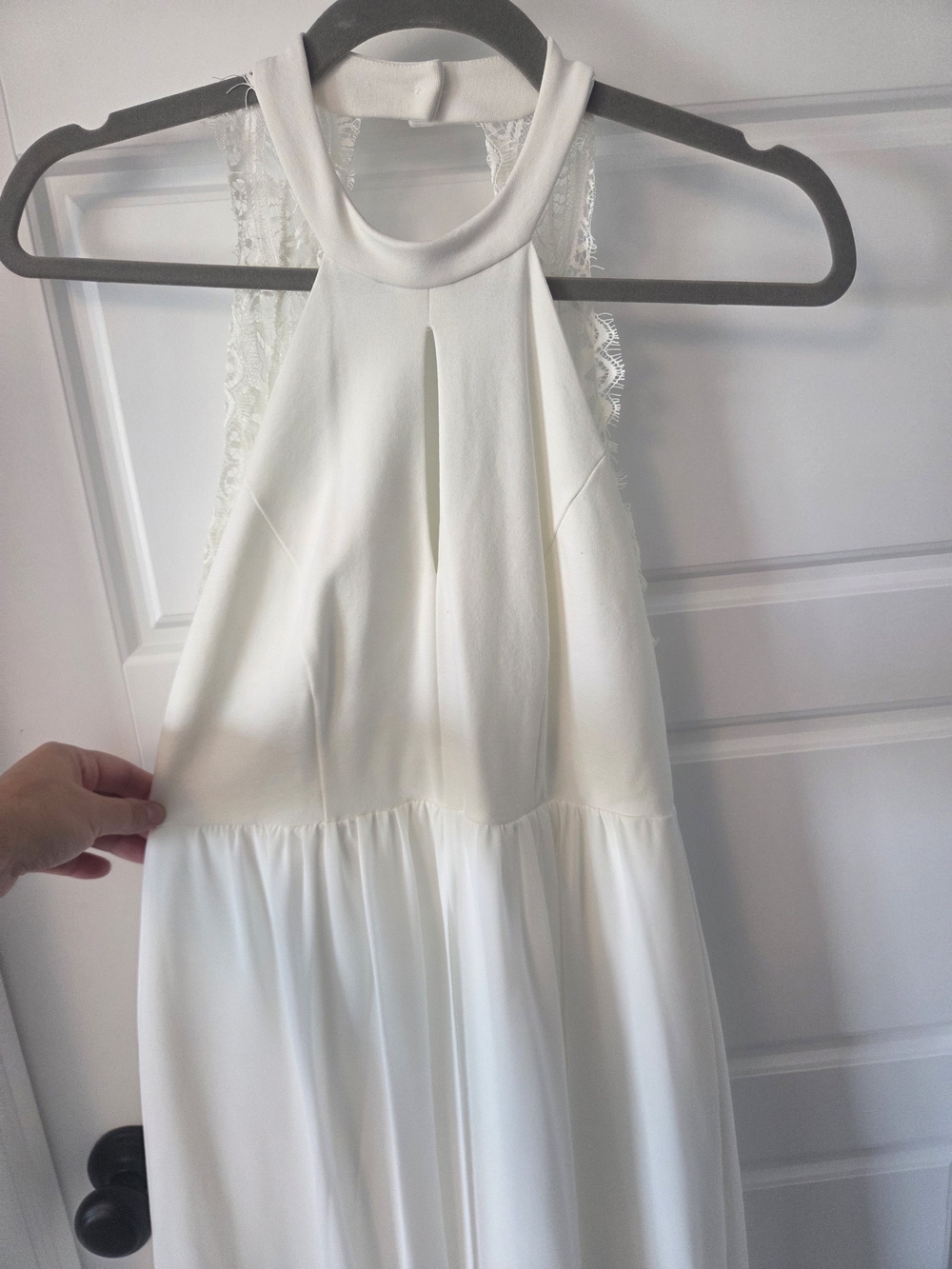 Lulu's Ivory High-Neck Lace-Back Maxi Dress